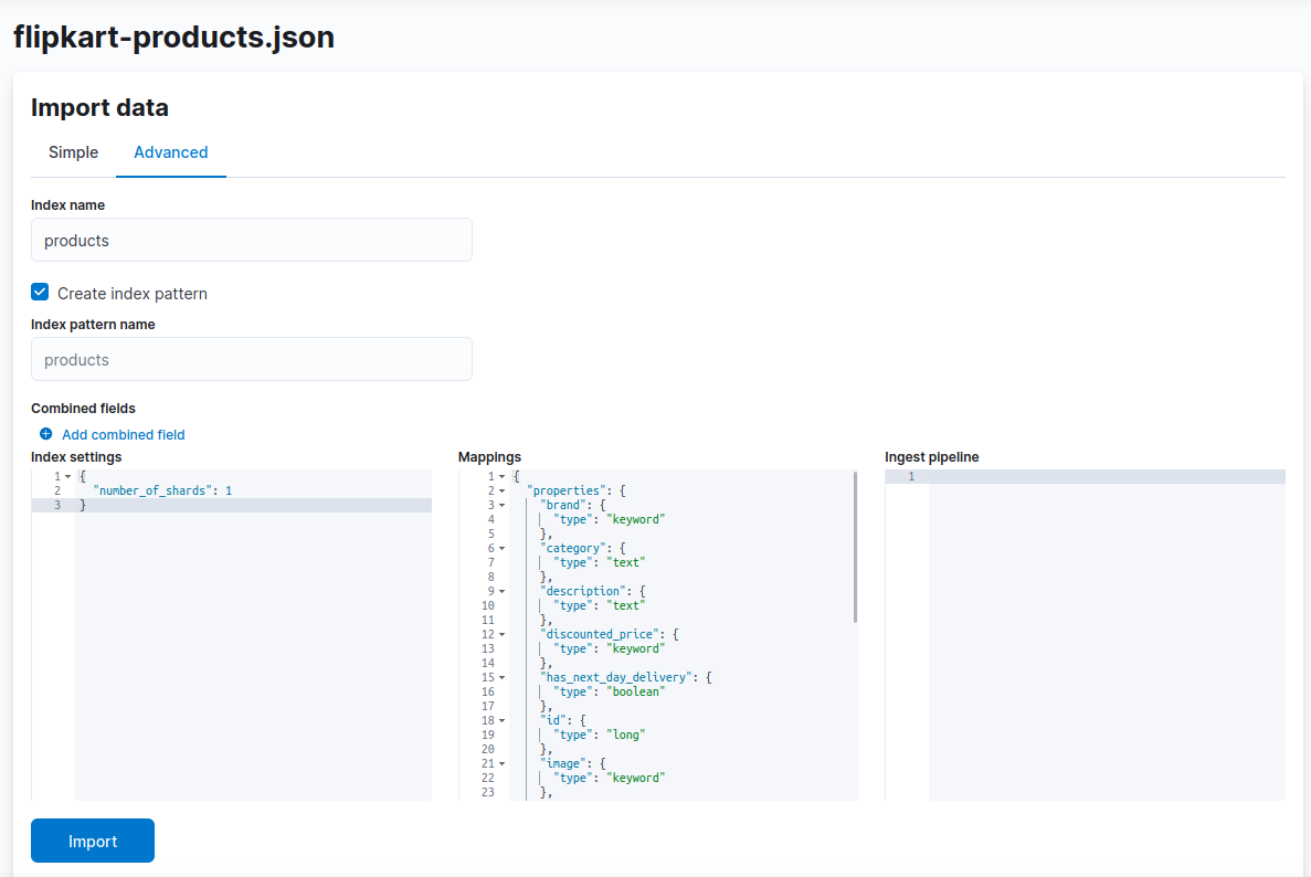 Screenshot: Advanced option for indexes in Kibana