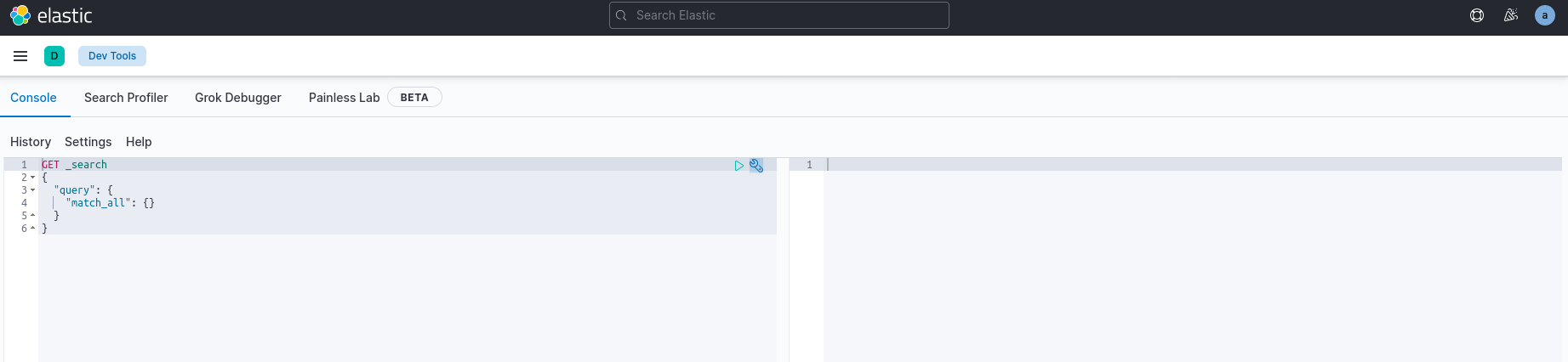 Screenshot: Devtools console on Kibana