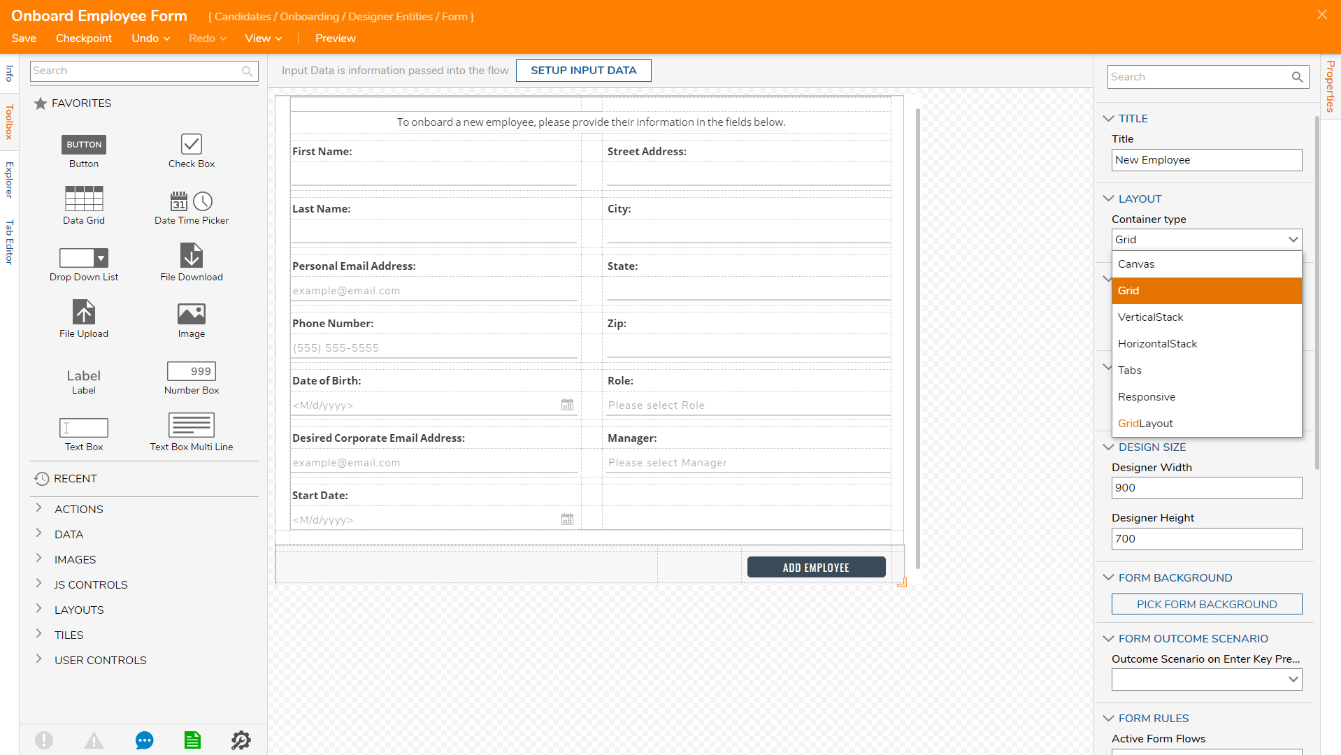 Decisions visual form designer