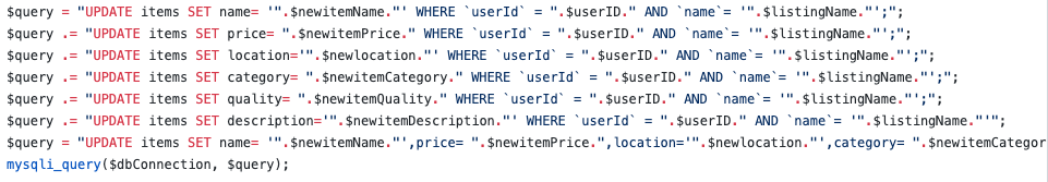 A screenshot showing how complex an SQL command can get